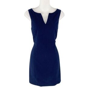 Lauren James navy seersucker notch neck sheath dress
